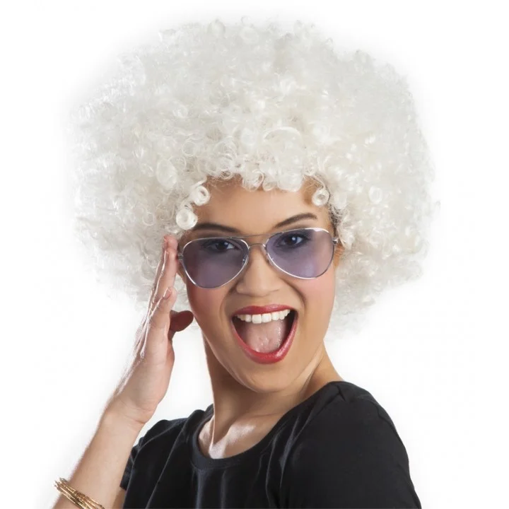 Mey İthalat® Beyaz Renk Kıvırcık Afro Bonus Peruk