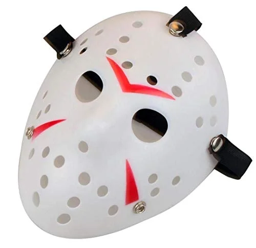 Mey İthalat® Beyaz Renk Kırmızı Çizgili Tam Yüz Hokey Jason Maske