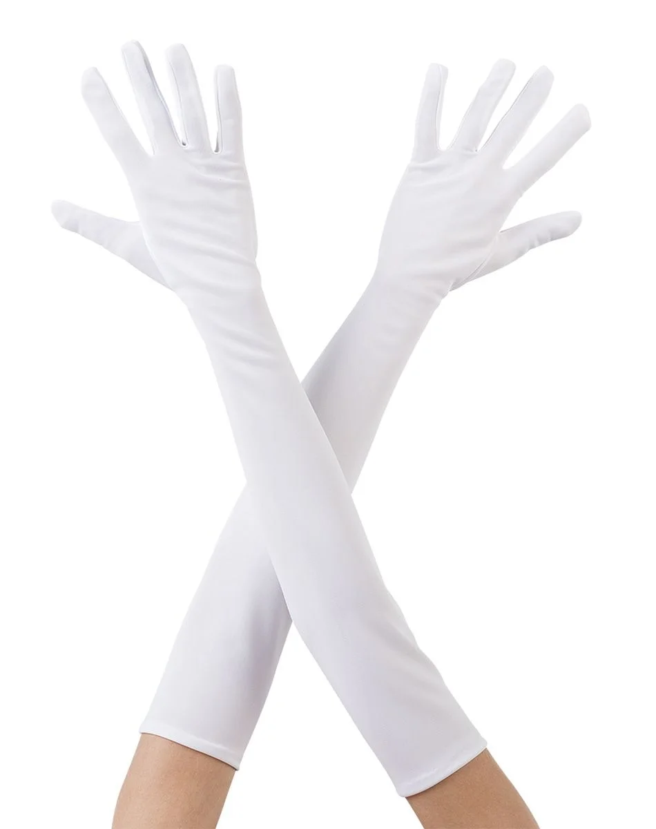 Mey İthalat® Beyaz Renk Dirseğe Kadar Uzun Kumaş Eldiven 40 cm