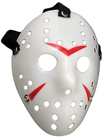 Mey İthalat® Beyaz Renk Kırmızı Çizgili Tam Yüz Hokey Jason Maske