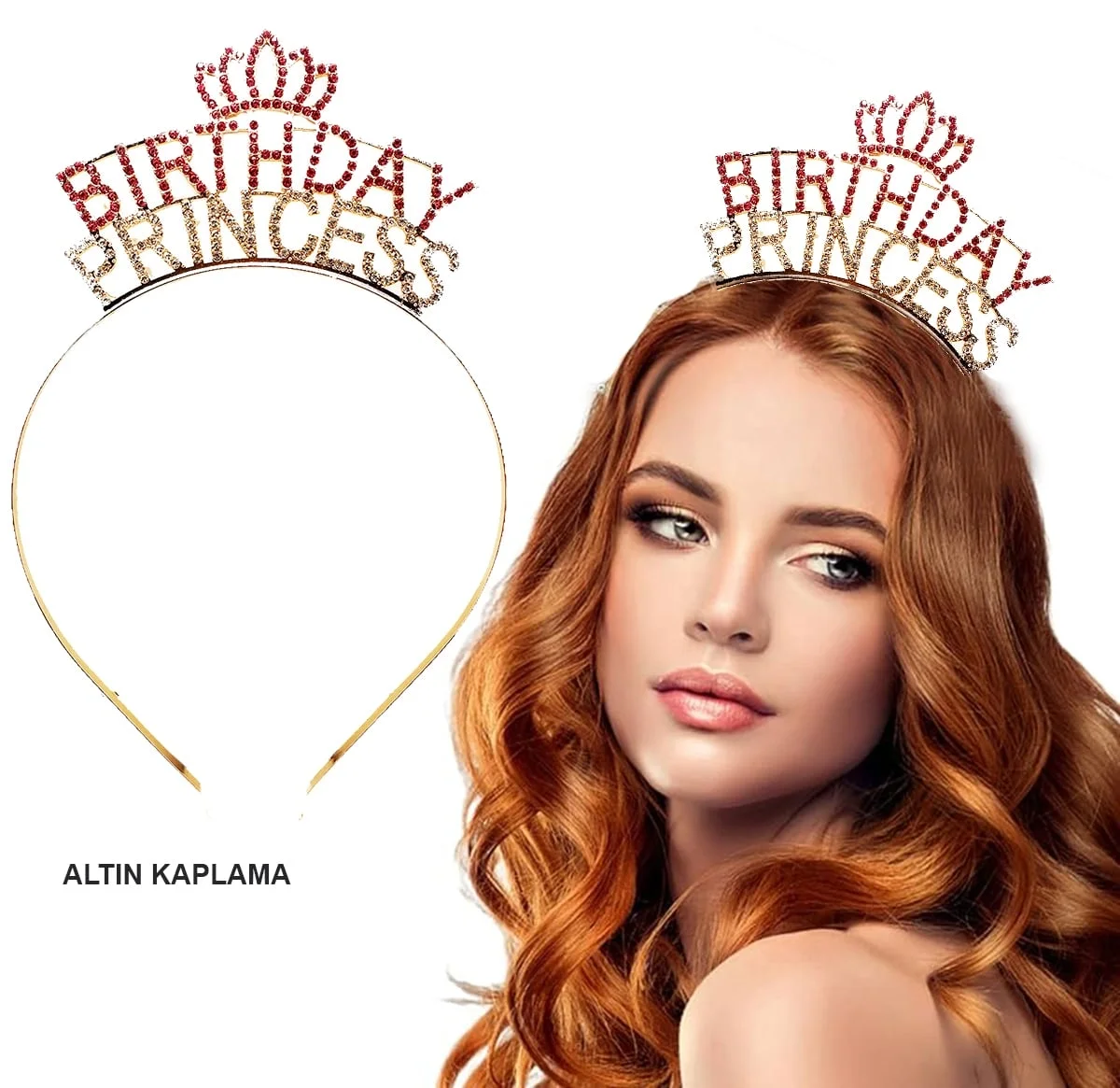 Mey İthalat® Birthday Princess Kristal Taç – Altın Kaplama