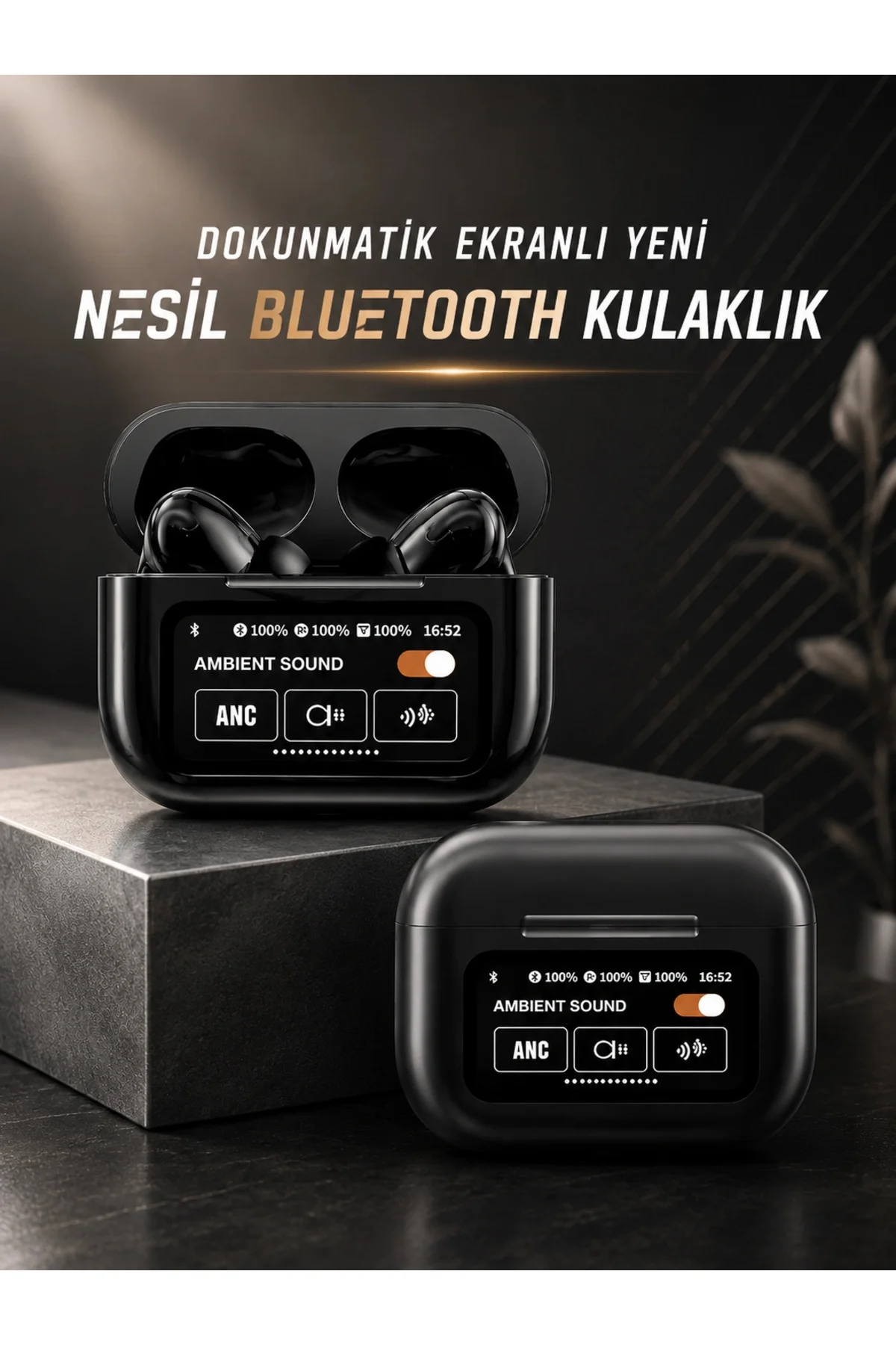 Mey İthalat® Bluetooth Kulaklık Kablosuz Ekranlı ANC/ENC Destekli Dokunmatik