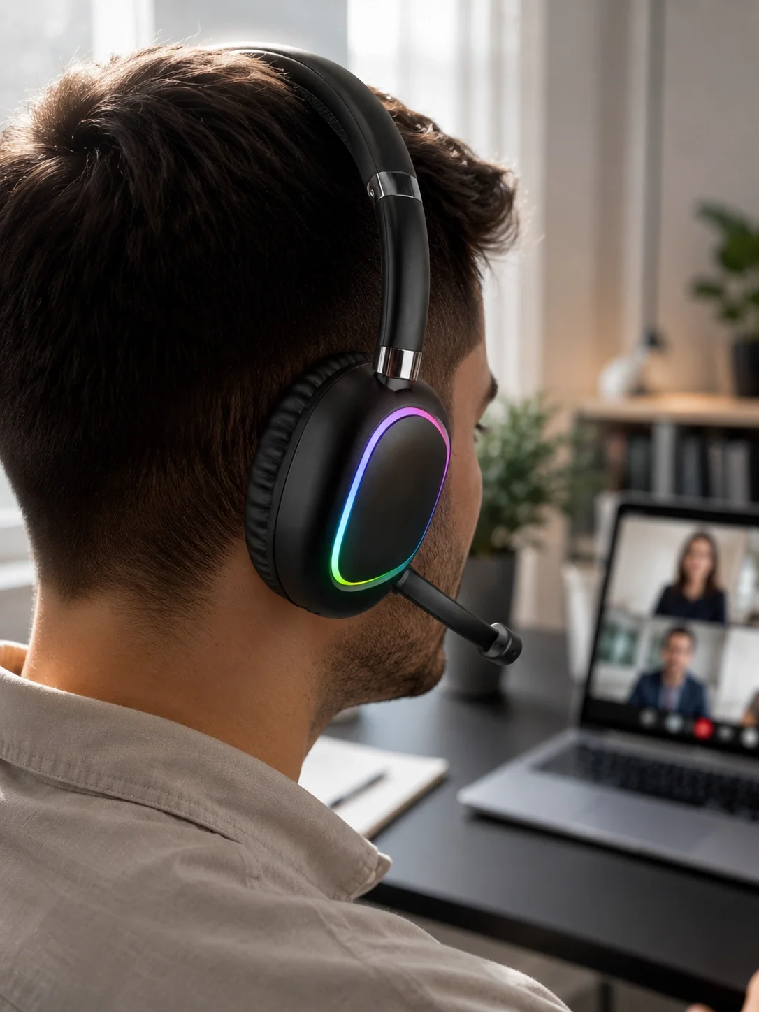 Mey İthalat® Bluetooth 5.0 RGB Işıklı Mikrofonlu Kablosuz Kulak Ü