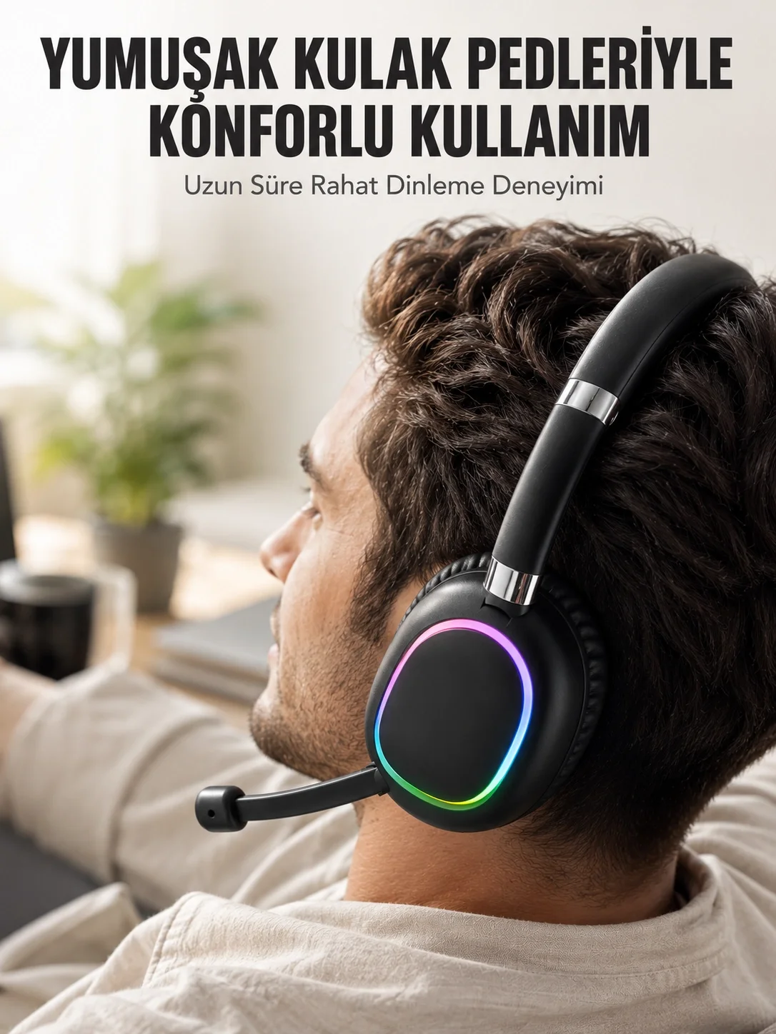 Mey İthalat® Bluetooth 5.0 RGB Işıklı Mikrofonlu Kablosuz Kulak Ü
