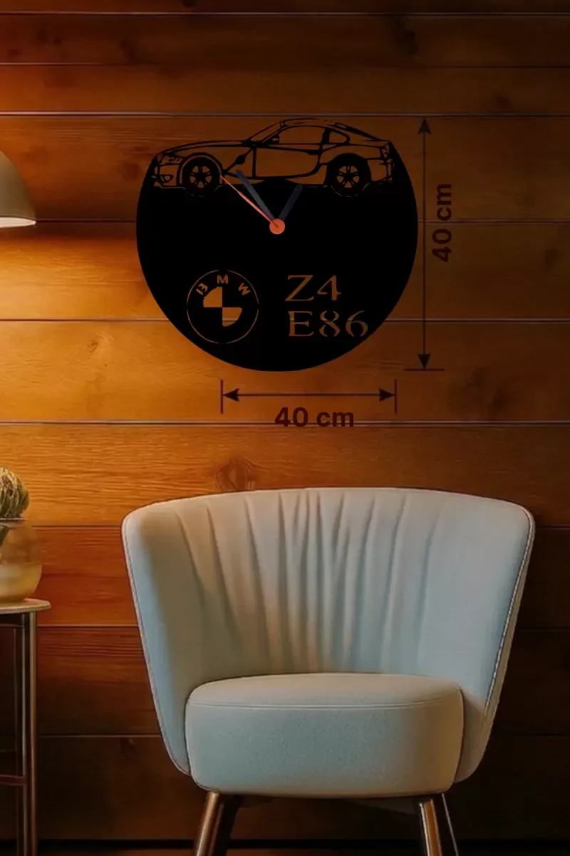 Mey İthalat® BMW Z4 E86 Tasarım Ahşap Duvar Saati - 40x40 cm Laze Mey İthalat® BMW Z4 E86 Tasarım Ahşap Duvar Saati - 40x40 cm Laze