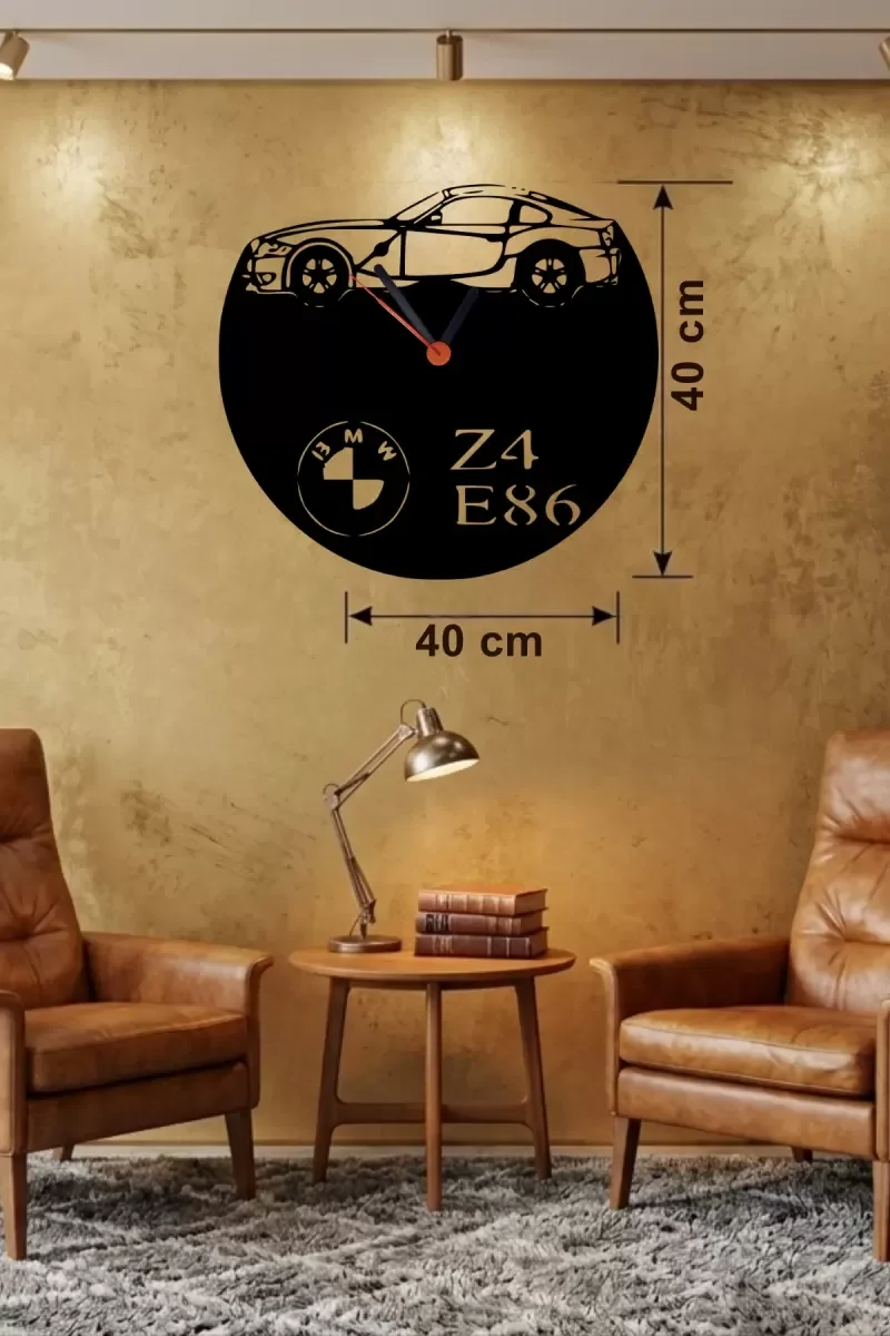 Mey İthalat® BMW Z4 E86 Tasarım Ahşap Duvar Saati - 40x40 cm Laze Mey İthalat® BMW Z4 E86 Tasarım Ahşap Duvar Saati - 40x40 cm Laze