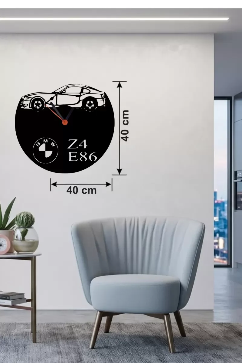 Mey İthalat® BMW Z4 E86 Tasarım Ahşap Duvar Saati - 40x40 cm Laze Mey İthalat® BMW Z4 E86 Tasarım Ahşap Duvar Saati - 40x40 cm Laze