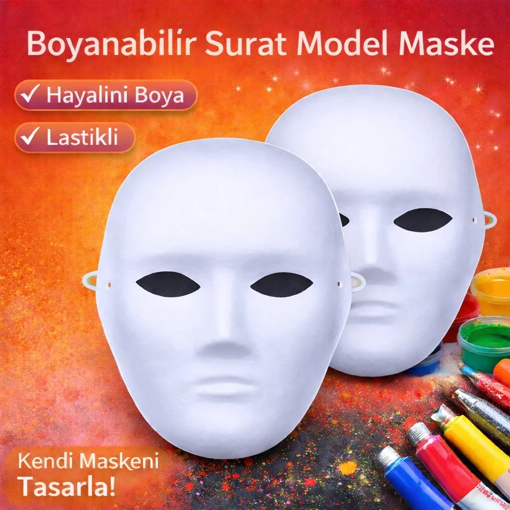 Mey İthalat® Boyanabilir Surat Model Maske – Lastikli | Kendin Ta