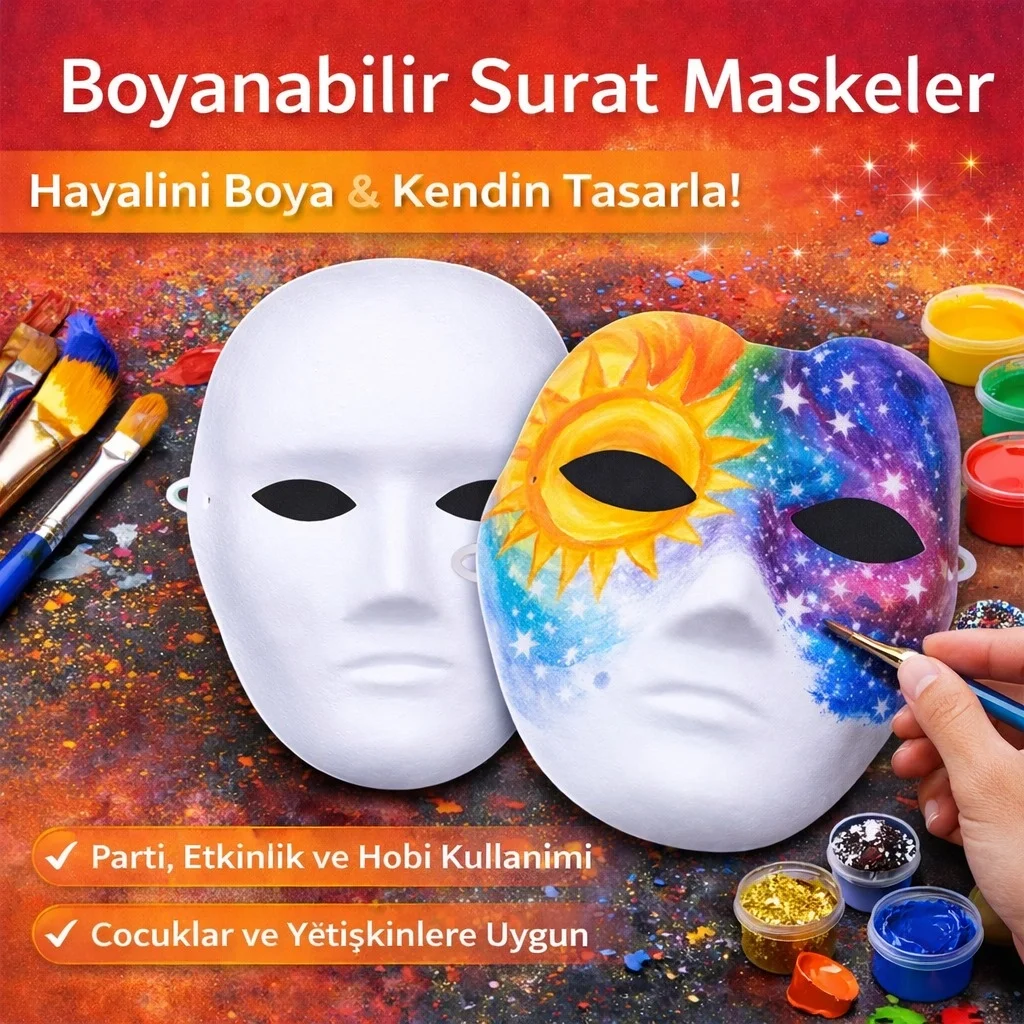 Mey İthalat® Boyanabilir Surat Model Maske – Lastikli | Kendin Ta