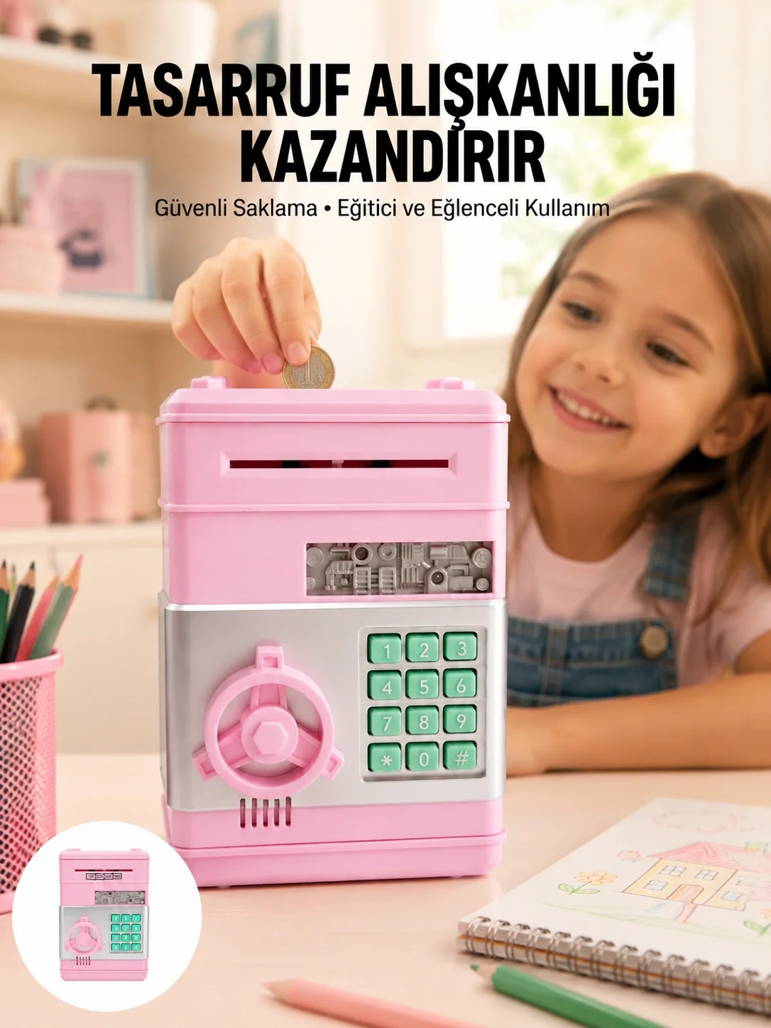 Mey İthalat® Büyük Hazneli Şifreli Para Tasarruf Kumbarası