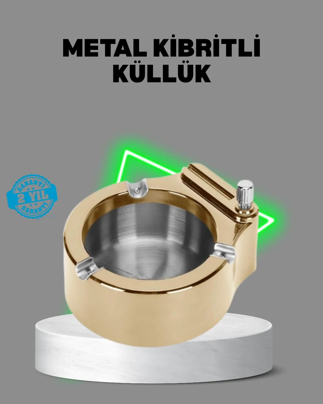 Mey İthalat® Çakmaklı Küllük Paslanmaz Metal Dayanıklı Tasarım