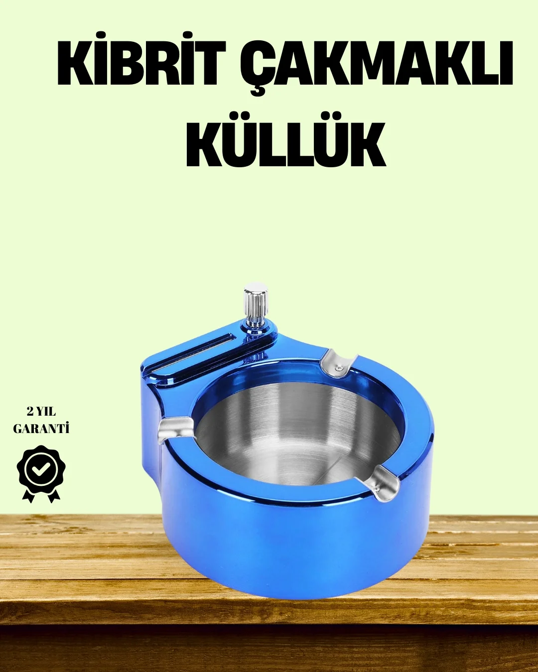 Mey İthalat® Çakmaklı Küllük Paslanmaz Çelik Şık Masa Aksesuarı