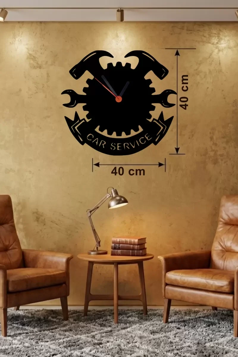 Mey İthalat® Car Service Temalı Ahşap Duvar Saati - 40x40 cm Tekn Mey İthalat® Car Service Temalı Ahşap Duvar Saati - 40x40 cm Tekn