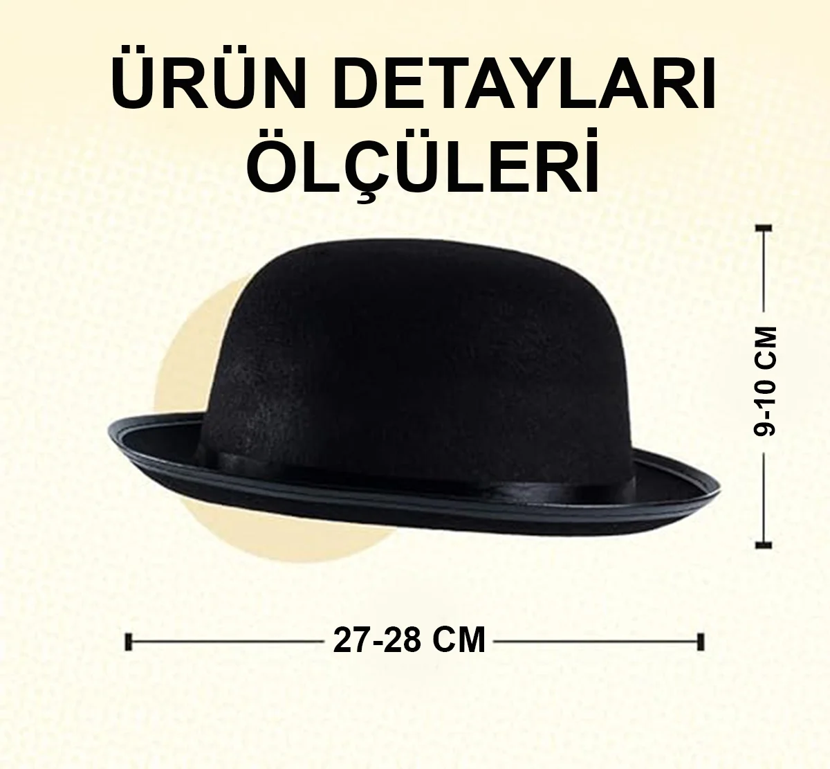 Mey İthalat® Charlie Chaplin Stil Yetişkin Şapkası – Siyah Melon 