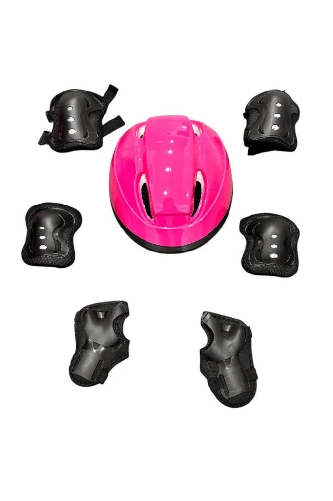 Mey İthalat® Çocuk Kaskı Ve Dizlik, Dirseklik Eldiven Set Pembe/s
