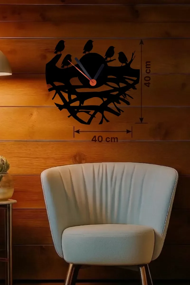 Mey İthalat® Dallarda Kuşlar Tasarım Ahşap Duvar Saati - 40x40 cm Mey İthalat® Dallarda Kuşlar Tasarım Ahşap Duvar Saati - 40x40 cm