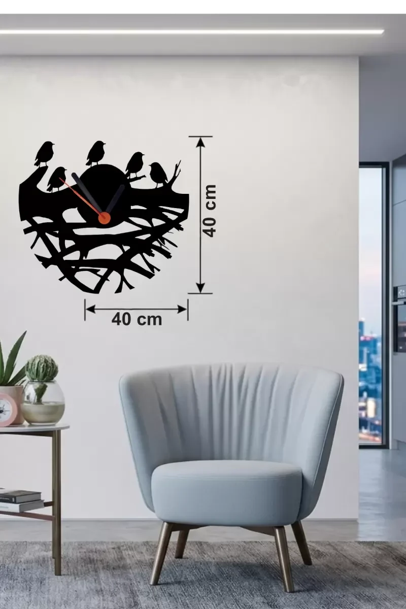 Mey İthalat® Dallarda Kuşlar Tasarım Ahşap Duvar Saati - 40x40 cm Mey İthalat® Dallarda Kuşlar Tasarım Ahşap Duvar Saati - 40x40 cm