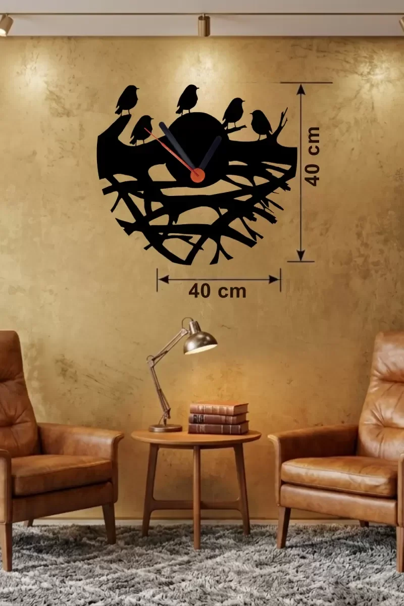 Mey İthalat® Dallarda Kuşlar Tasarım Ahşap Duvar Saati - 40x40 cm Mey İthalat® Dallarda Kuşlar Tasarım Ahşap Duvar Saati - 40x40 cm