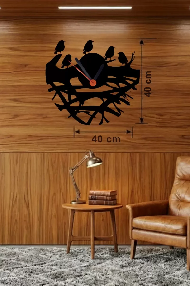 Mey İthalat® Dallarda Kuşlar Tasarım Ahşap Duvar Saati - 40x40 cm Mey İthalat® Dallarda Kuşlar Tasarım Ahşap Duvar Saati - 40x40 cm