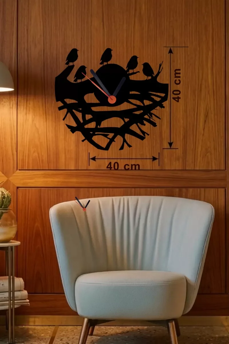 Mey İthalat® Dallarda Kuşlar Tasarım Ahşap Duvar Saati - 40x40 cm Mey İthalat® Dallarda Kuşlar Tasarım Ahşap Duvar Saati - 40x40 cm