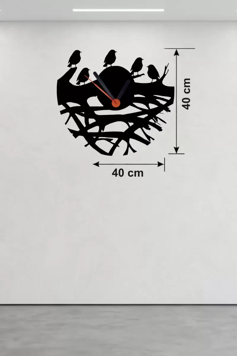 Mey İthalat® Dallarda Kuşlar Tasarım Ahşap Duvar Saati - 40x40 cm Mey İthalat® Dallarda Kuşlar Tasarım Ahşap Duvar Saati - 40x40 cm