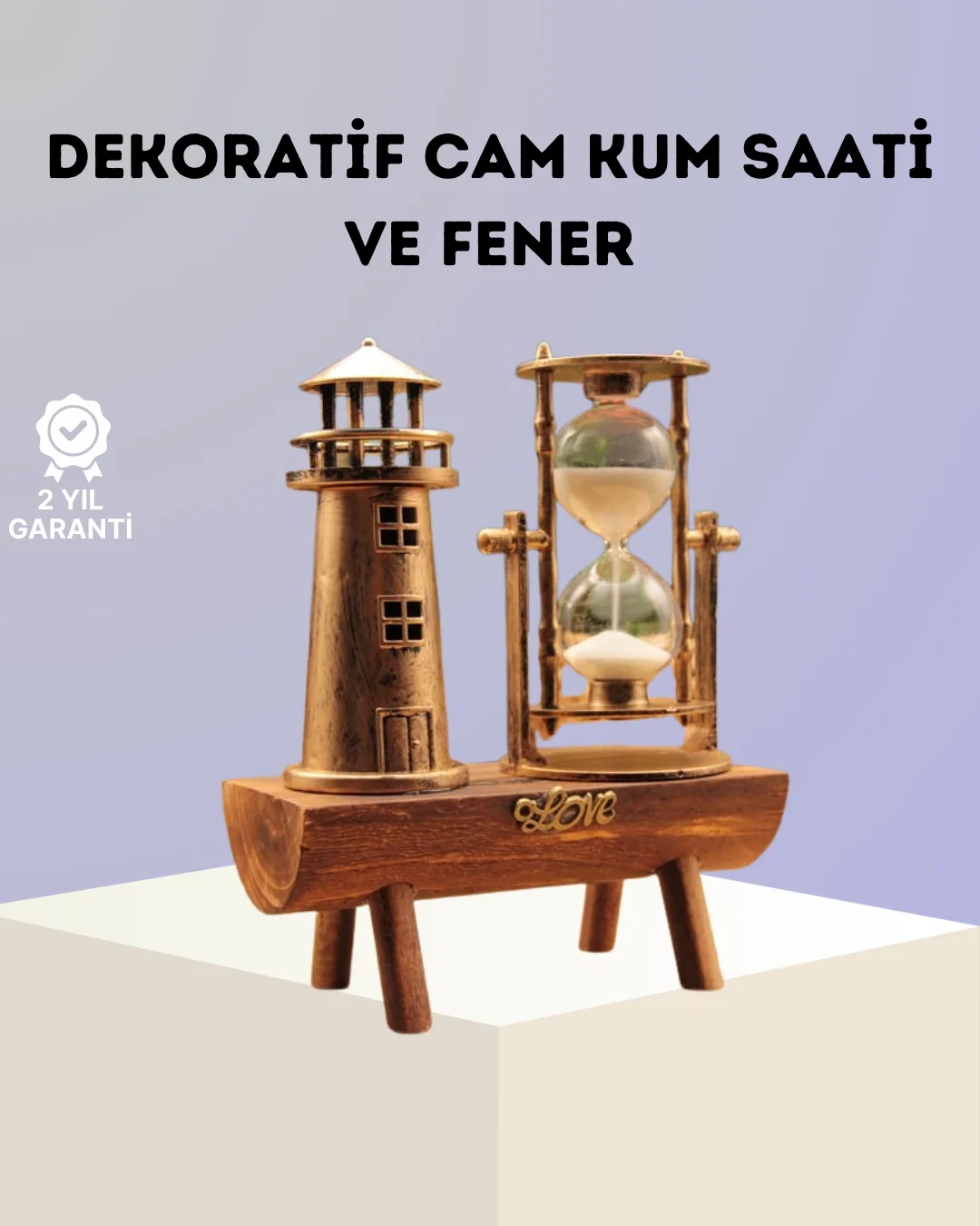 Mey İthalat® Dekoratif Ahşap Kum Saati ve Deniz Feneri Figürlü Ma