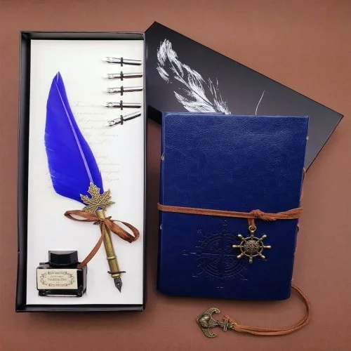 Mey İthalat®  Deri Defter ve Tüylü Kalem