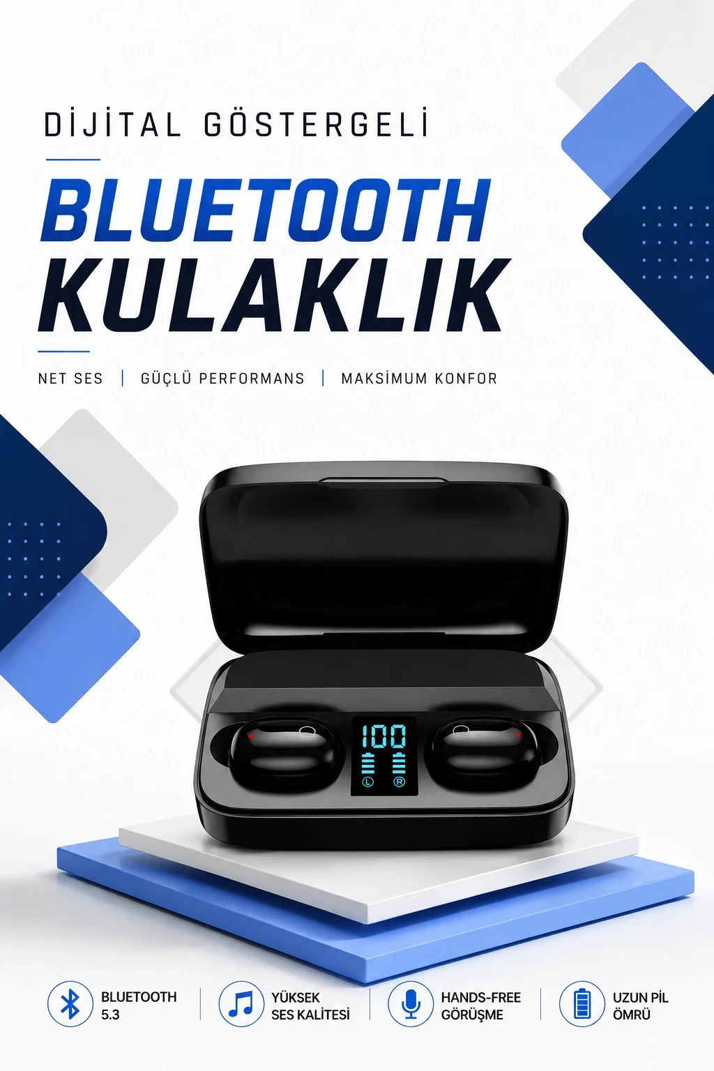 Mey İthalat® Dijital Göstergeli Bluetooth Kulaklık Kablosuz TWS S