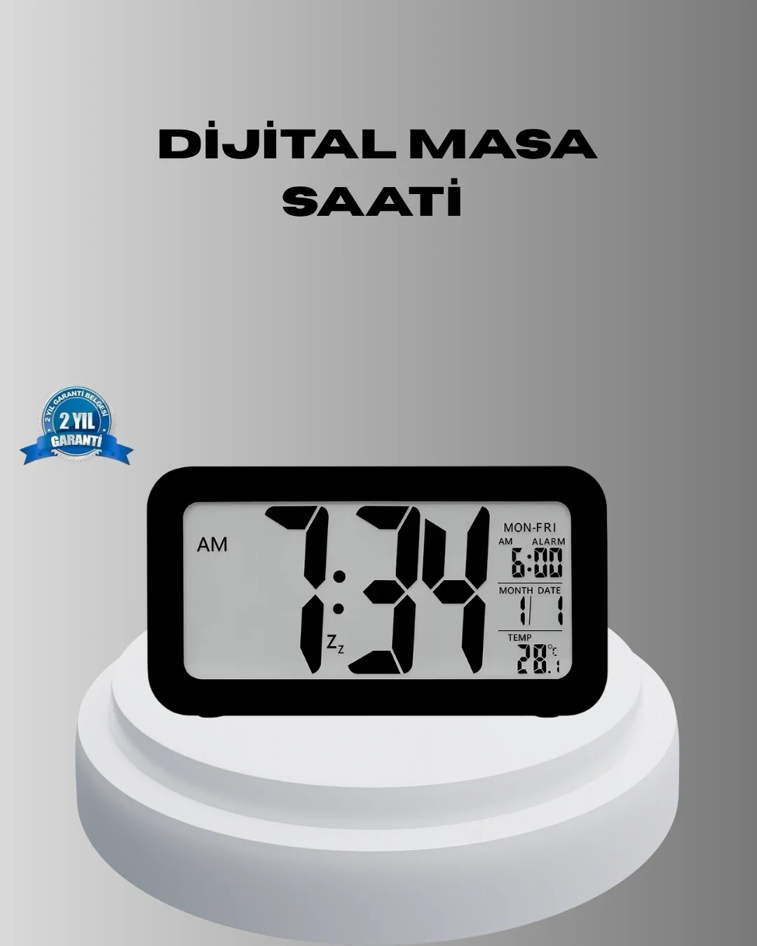 Mey İthalat® Dijital Masa Saati Sensörlü Aydınlatmalı Alarm ve Sı