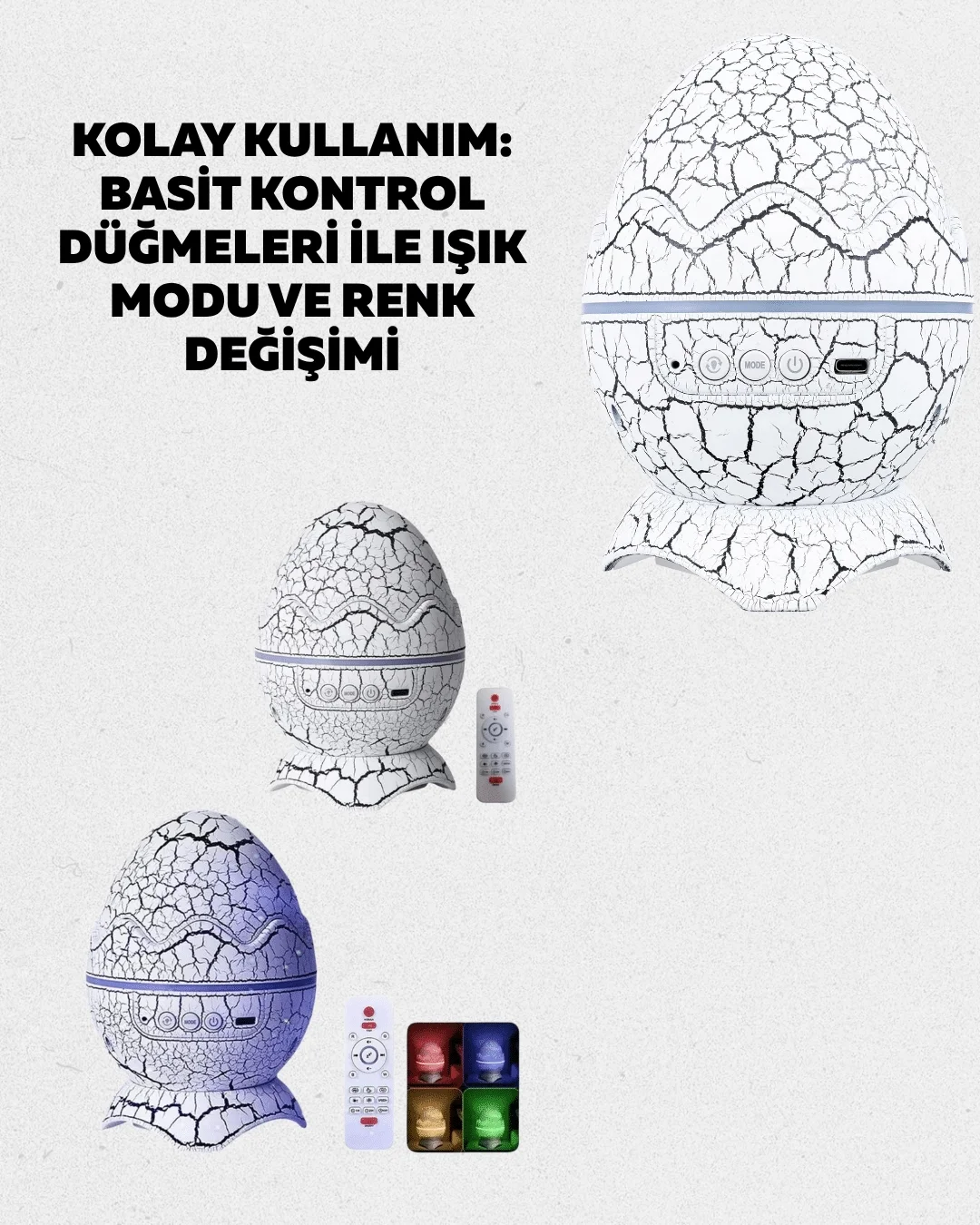 Mey İthalat® Dinozor Yumurtası Tasarımlı Projektörlü Gece Lambası
