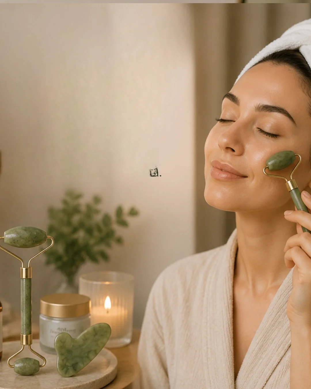 Mey İthalat® Doğal Jade Stone Yüz Masaj Seti Cilt Bakım ve Rahatl