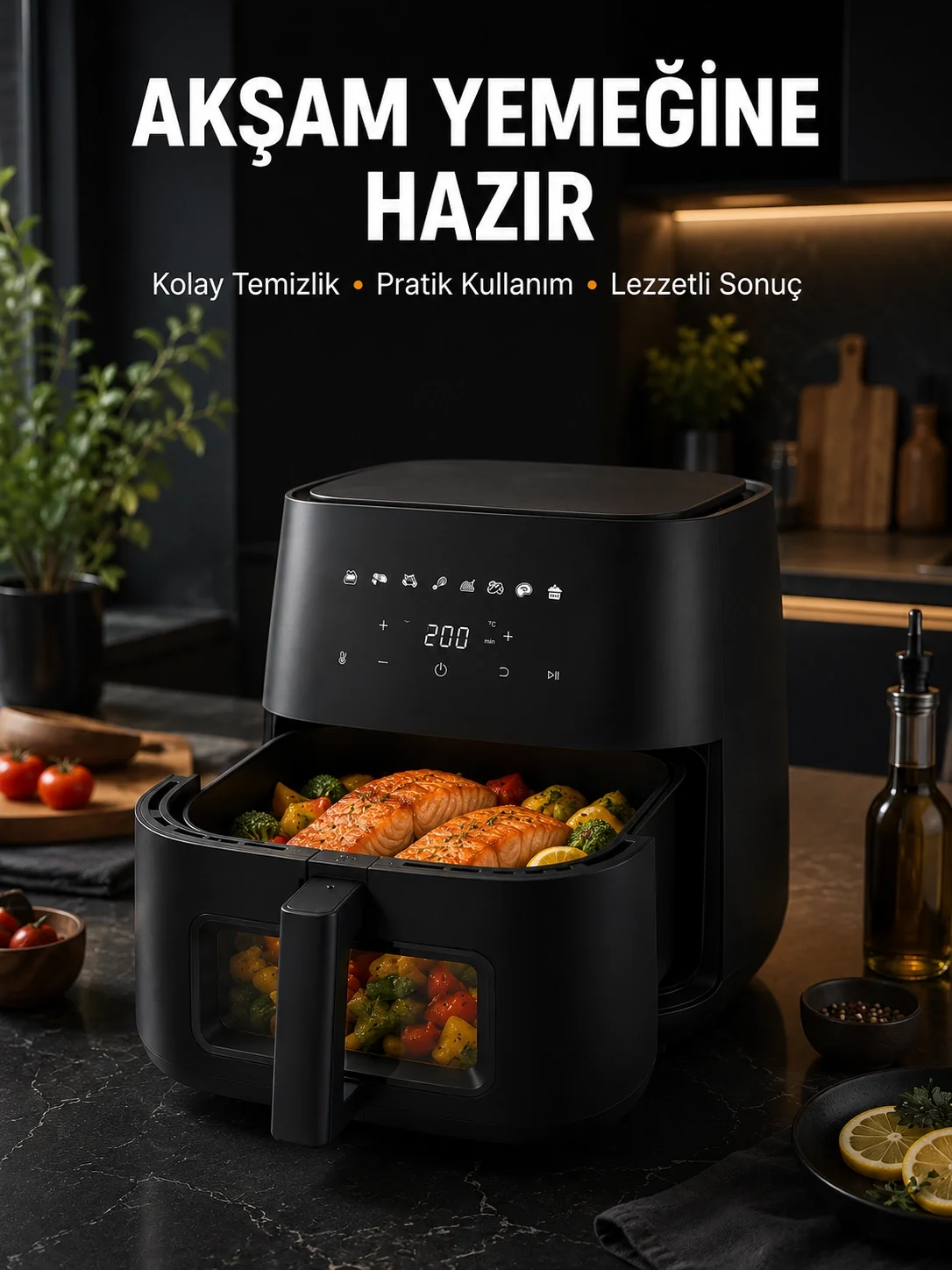Mey İthalat® Dokunmatik Ekranlı Air Fryer Sağlıklı Yağsız Pişirme