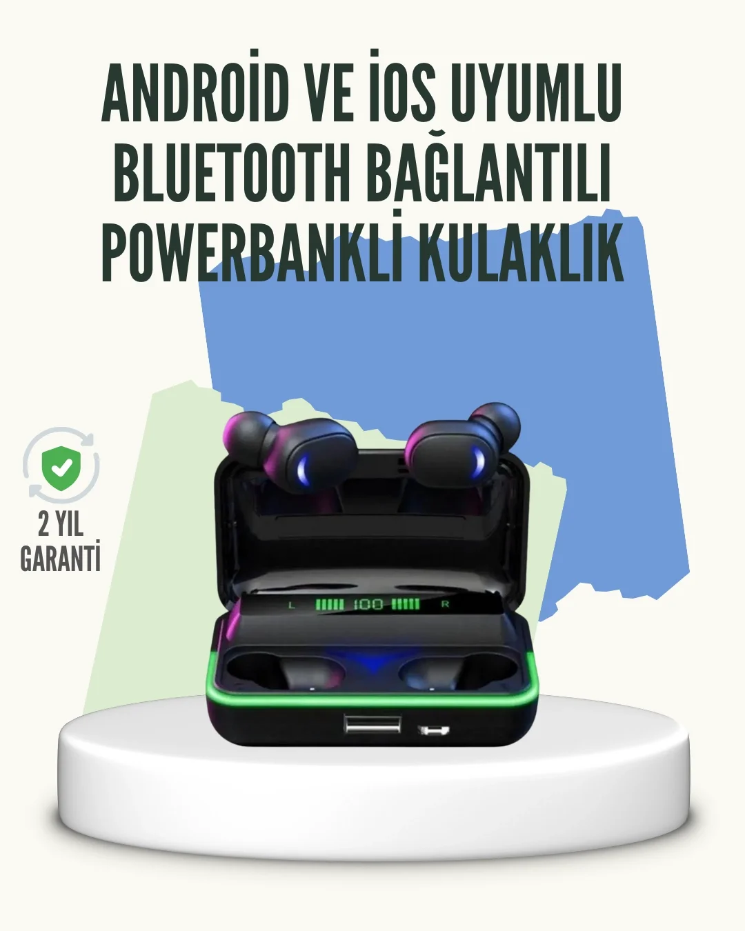 Mey İthalat® E10 Powerbank Şarjlı Bluetooth 5.1 Kulaklık Spor ve 