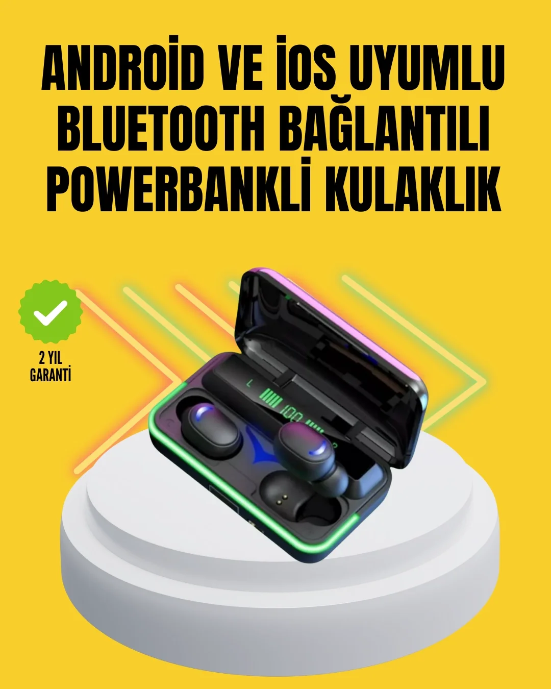 Mey İthalat® E10 Powerbanklı Bluetooth Kulaklık Oyun Modu ve Şık 