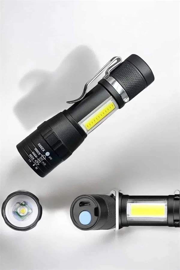 Mey İthalat® El Feneri Led USB Şarjlı Zoom Mini Led Işık Acil Dur