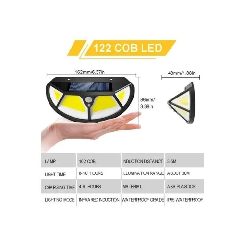 Mey İthalat® Fonksiyonel Sensörlü 122 Ledli Solar Bahçe Lambası