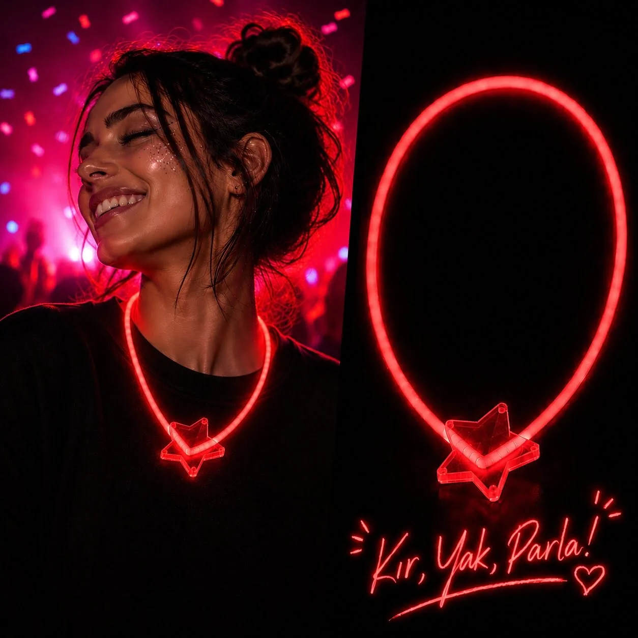 Mey İthalat® Fosforlu Yıldız Parti Kolyesi – Neon Işıklı Kolye Kı