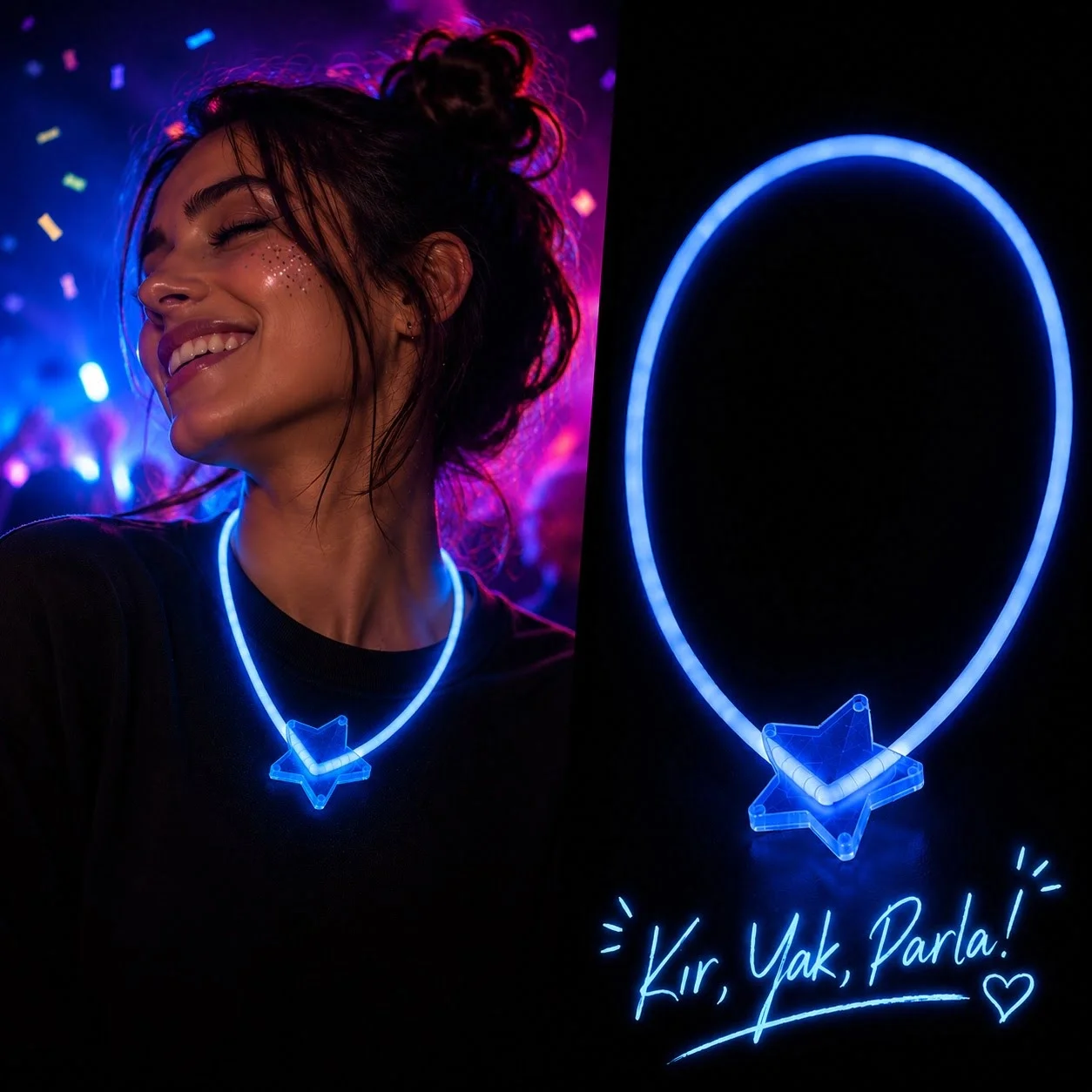 Mey İthalat® Fosforlu Yıldız Parti Kolyesi – Neon Işıklı Kolye Ma