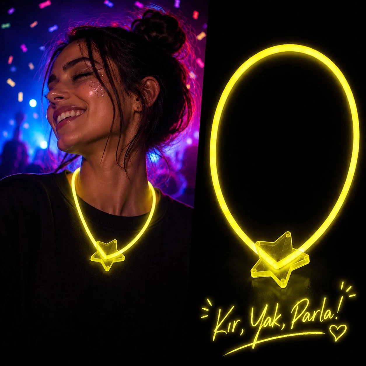 Mey İthalat® Fosforlu Yıldız Parti Kolyesi – Neon Işıklı Kolye Sa