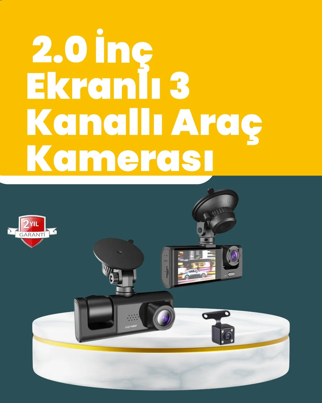 Mey İthalat® Full HD Çift Yönlü Araç Kamerası  Hareket Algılama  