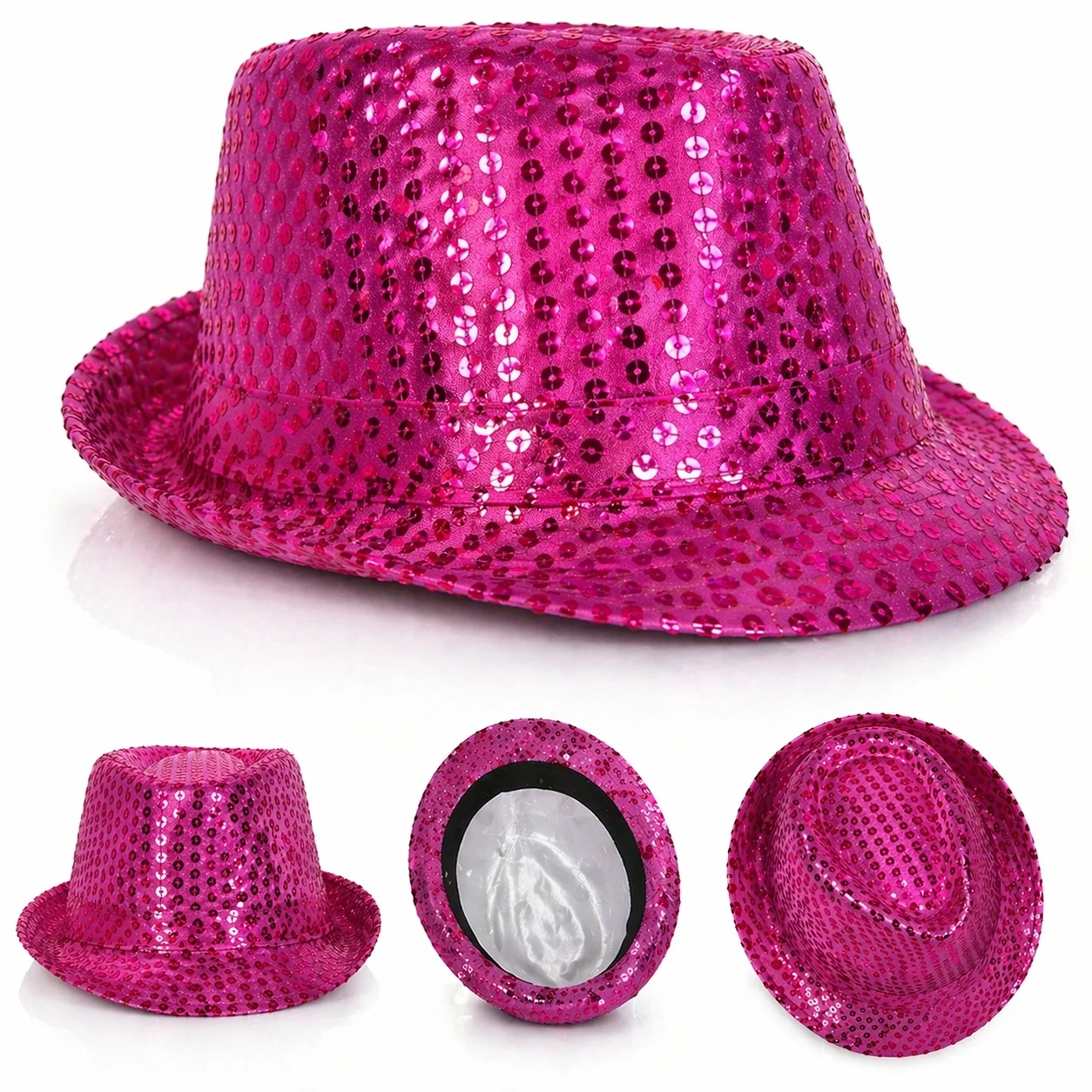 Mey İthalat® Fuşya Pembe Payetli Disco Parti Şapkası Yetişkin Işı