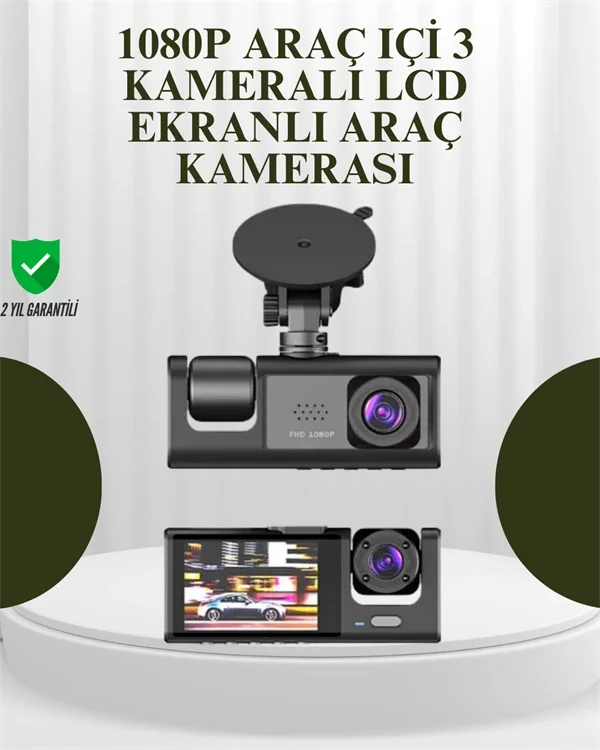 Mey İthalat® G-Sensörlü 3'lü Kayıtlı Araç Kamerası