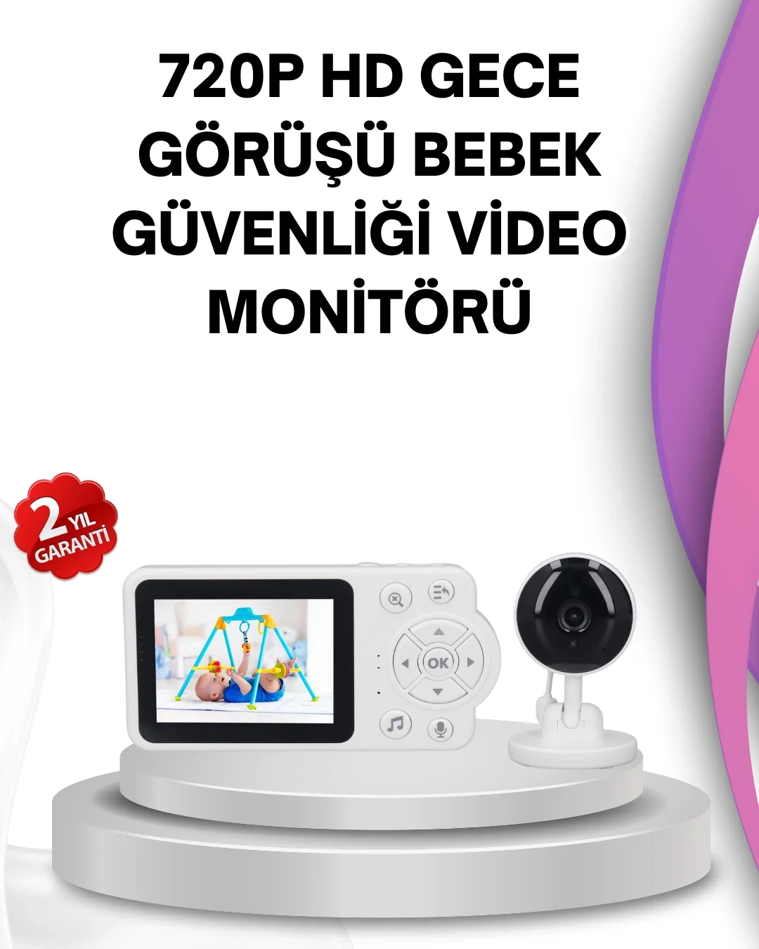 Mey İthalat® Gece Görüşlü Bebek Kamerası Ninni ve Alarm Özellikli
