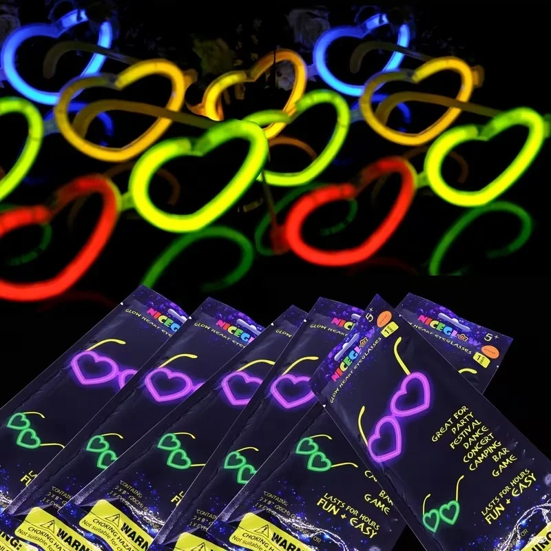 Mey İthalat® Glow Kalpli Fosforlu Gözlük 6’lı Renkli Set – Neon P