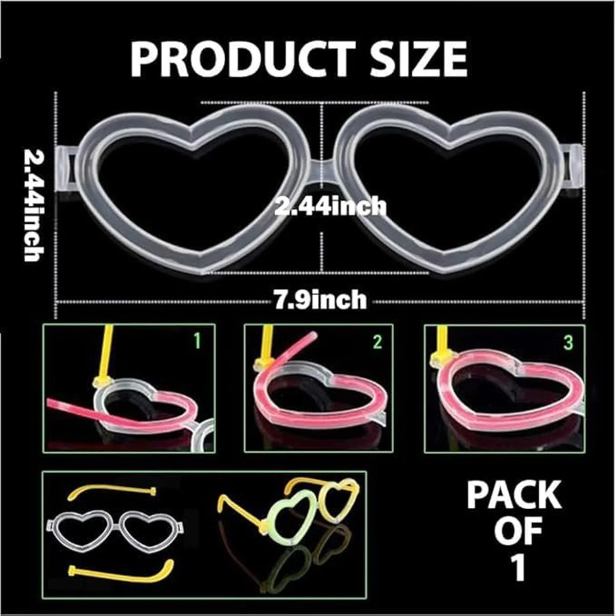 Mey İthalat® Glow Kalpli Fosforlu Gözlük 6’lı Renkli Set – Neon P