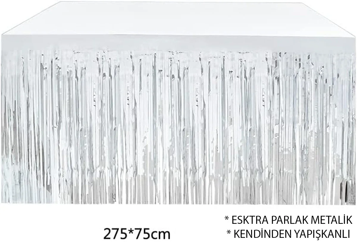 Mey İthalat® Gümüş Metalize Masa Eteği 275x75 cm – Kendinden Yapı