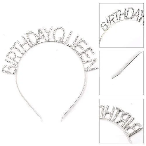 Mey İthalat® Gümüş Renk Kristal Taşlı Parlak Birthday Queen Yazıl