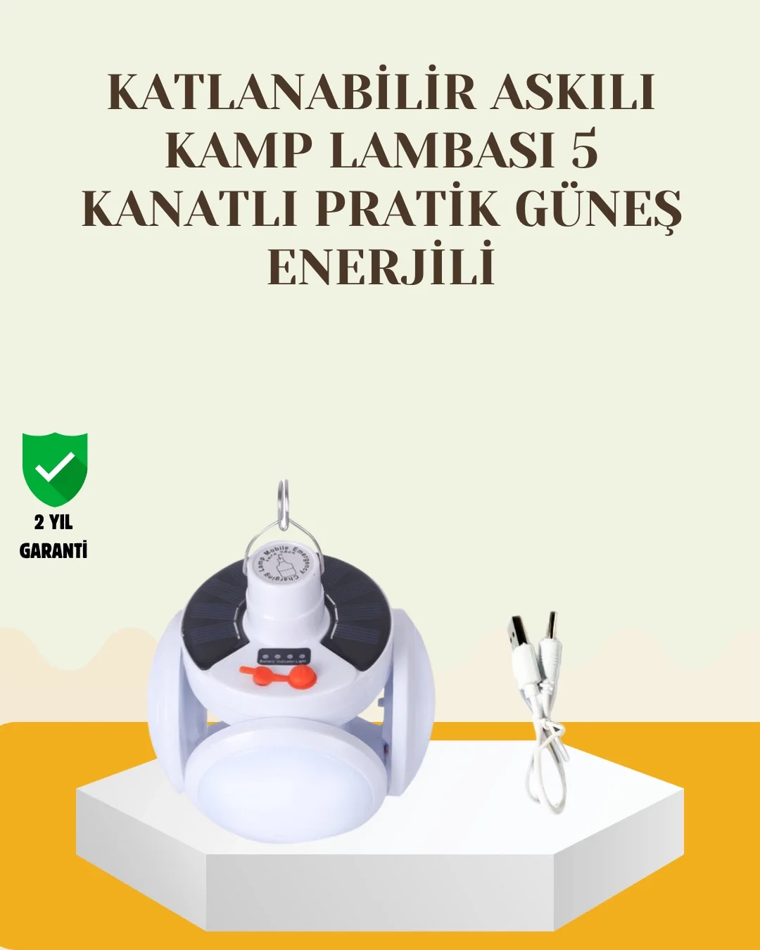 Mey İthalat® Güneş Paneliyle Şarj Olan Katlanabilir LED Çadır Lam
