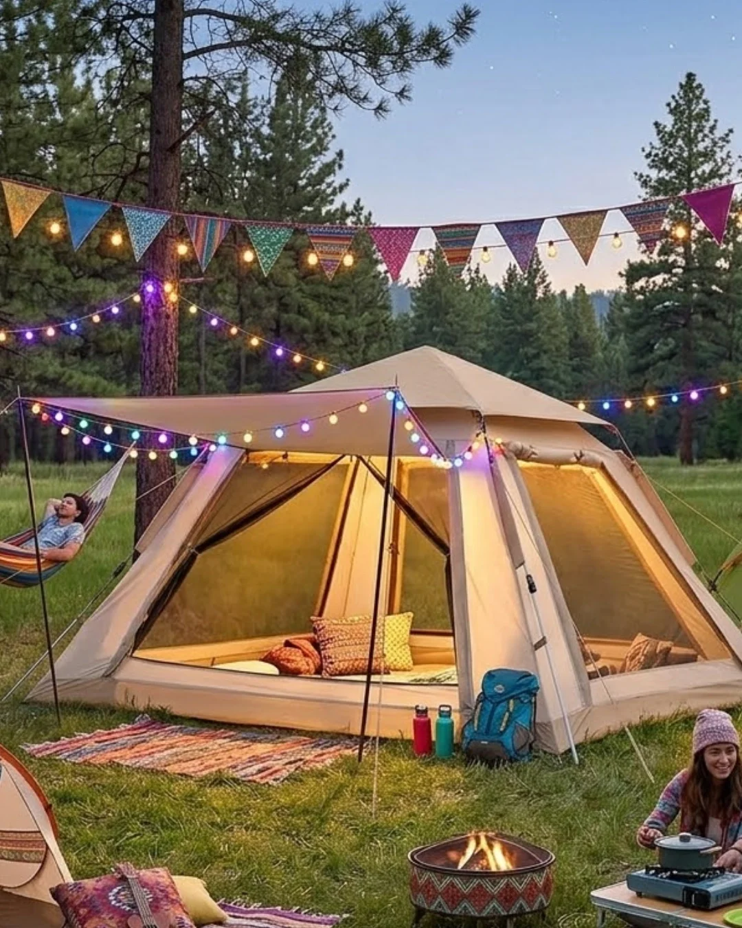 Mey İthalat® Güneşlikli Kamp Çadırı 240x240x160 cm 6 Kişilik Kola