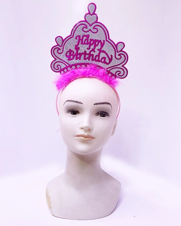 Mey İthalat® Happy Birthday Neon Pembe Renk Doğum Günü Tacı 24x15